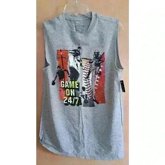 Faded Glory Boys 2XL 18 Graphic Tank Top Gray Red Game on 24/7 NWT - Picture 1 of 6